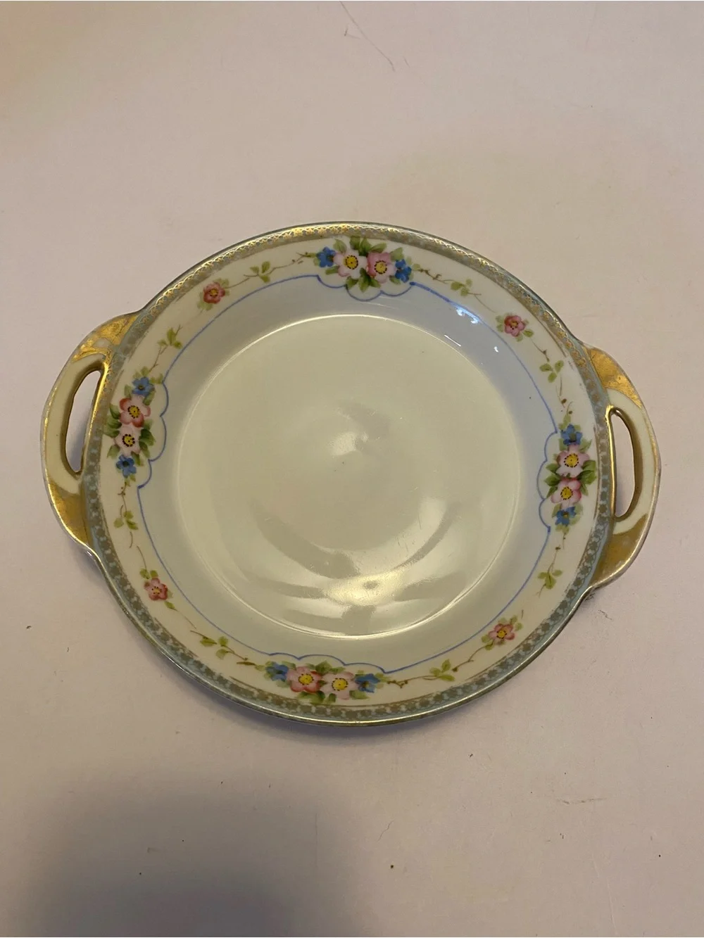 Nippon Porcelain Two Handle Salt/Teabag Dish-Hand Painted/Raised Gold Trim